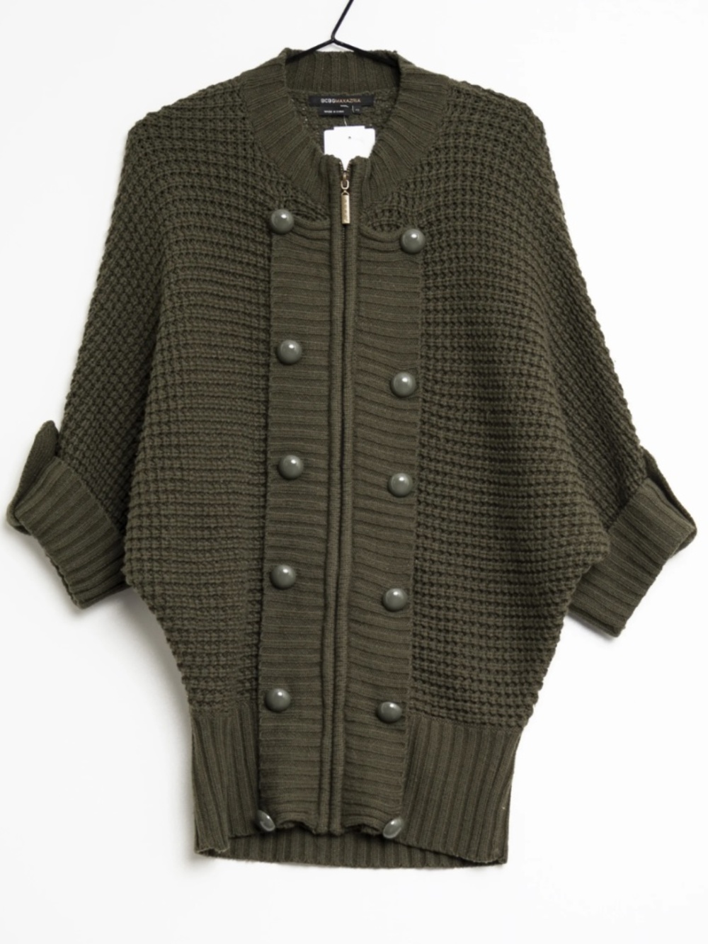 BCBGMAXAZRIA Olive green Cardigan full front zipper size Large